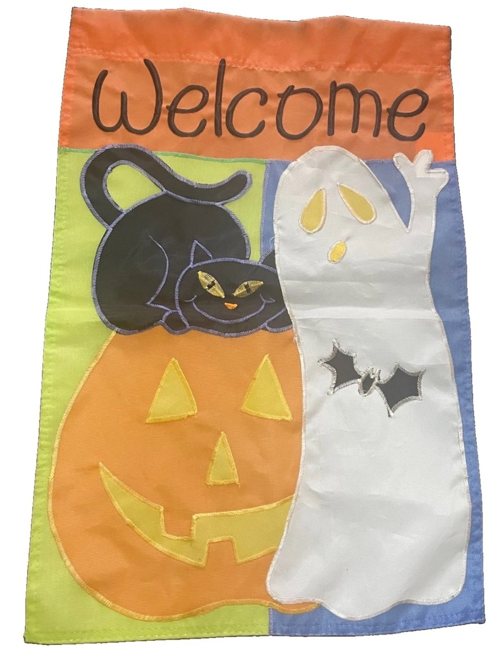 Jetmax Halloween Garden Flag Double Sided Cat Ghost Pumpkin Welcome 12x18